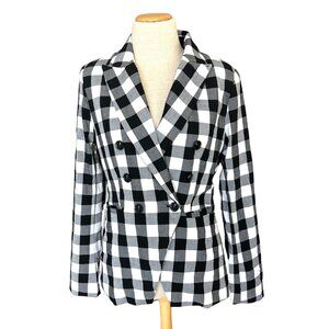Rachel Zoe Blazer Women S Black White Buffalo Plaid Check Double Breasted Lined